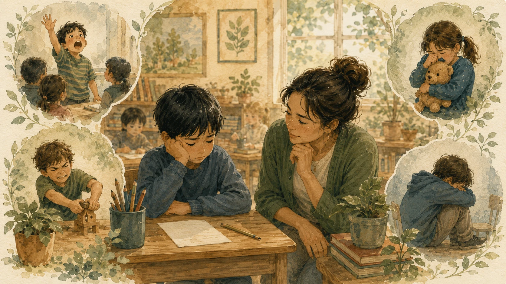 A teacher responds empathetically to a discouraged child while considering possible needs behind behavior